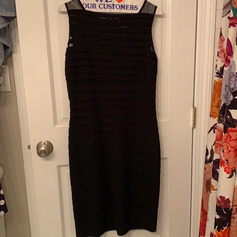 Adrianna Papell Black Mesh Stripe Dress